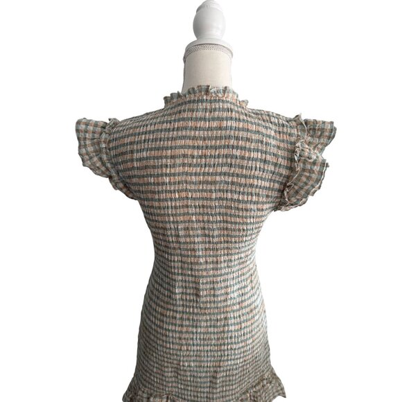 VERONICA BEARD Plaid Smocked Ruffle Trim Dress Size 6 - Picture 6 of 12